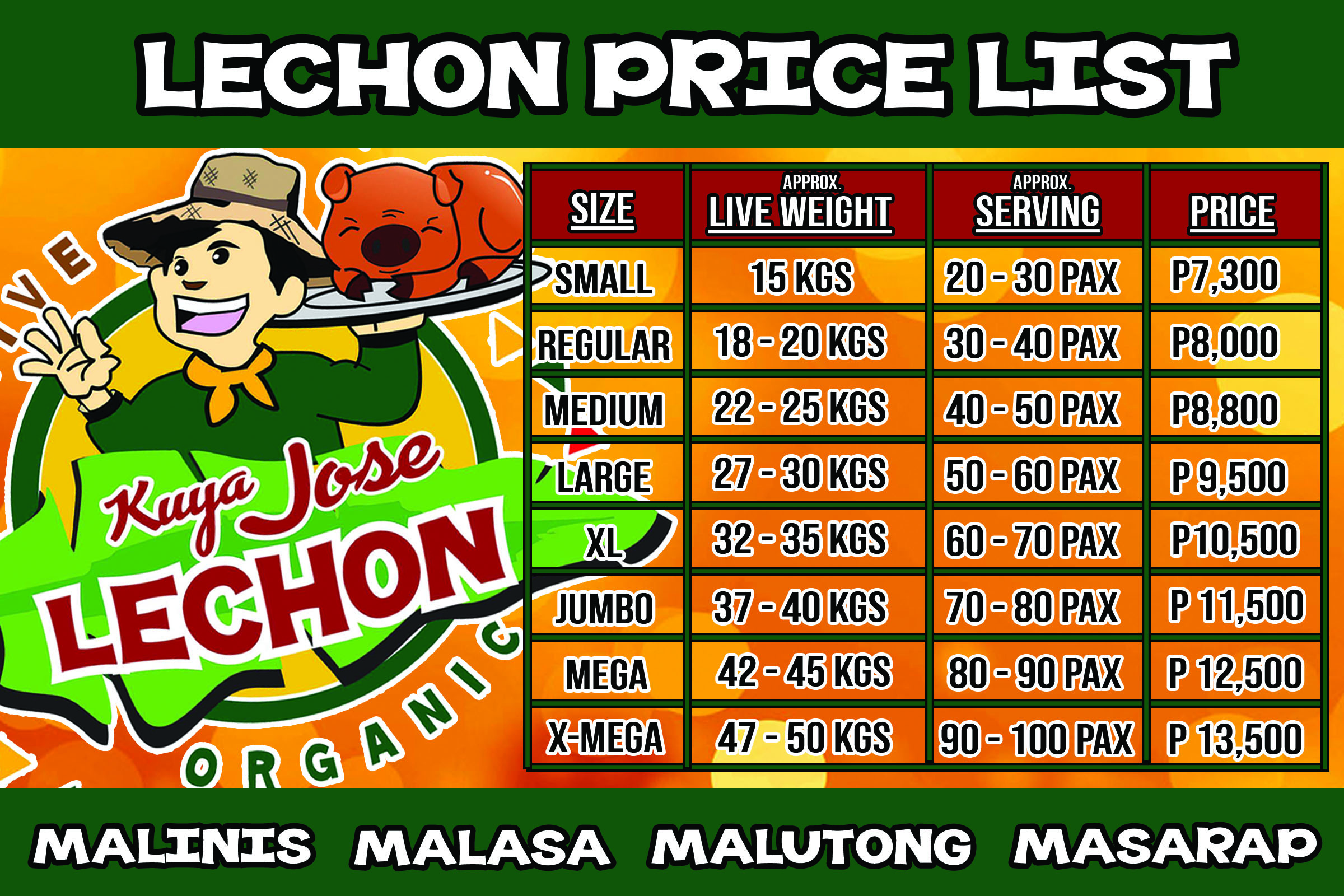 Lechon Pricelist Kuya Jose Native Organic Lechon