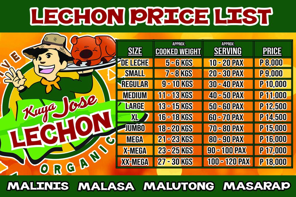 Lechon Pricelist